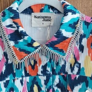 Savanna Jane Multicolor Beaded Collar Top NWT